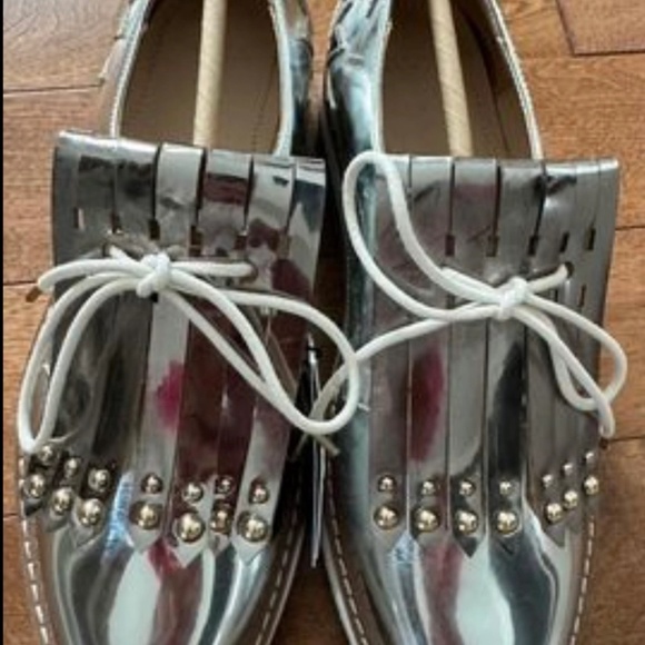 ZARA Woman Silver Metallic Mirror Platform Lace Up Oxford Derby - Picture 4 of 4